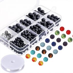 img 4 attached to Paxcoo 400Pcs Lava Stone Rock Beads With Chakra Beads For Essential Oil And Jewelry Making