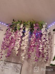 img 7 attached to 12 упаковок искусственных висячих цветов глицинии, 3,6 фута искусственная лоза глицинии ротанговая нить для домашнего офиса свадебная стена сад украшение для вечеринки на открытом воздухе (фиолетовый)