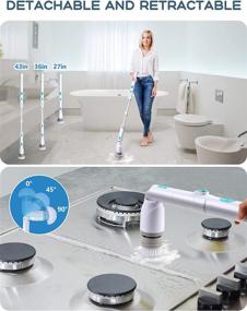 img 1 attached to Electric Bathroom Cleaning Brush - Cordless Spin Scrubber by IAGREEA, with 4 Replaceable Brush Heads. Adjustable Handle for Tile Floor, Wall, Grout, and Bathtub Cleaning - Cordless Tub and Tile Power Scrubber