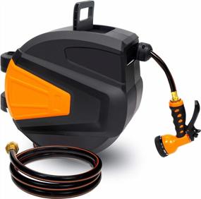 img 4 attached to ORCISH Hose Reel - 66 FT Wall Mounted Retractable Garden Hose-Reel With 9 Sprayer Nozzles, Any Length Lock & Automatic Rewind System