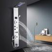 7-function stainless steel shower panel tower with led rainfall waterfall, body jets & bidet sprayer - brushed nickel logo