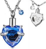 always in my heart memorial cremation urn necklace - crystal keepsake pendant with your wings were ready but my heart was not carved words logo