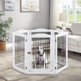 img 2 attached to 🐾 beeNbkks Extra Wide Pet Playpen With Walk Through Door, 6 Panels & Foldable Wooden Dog Gate - Premium Freestanding Exercise Pen for Dogs - Includes Wire, 5 Support Feet