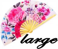 large bamboo hand fan for raves, festivals, and performances - japanese and chinese style with elegant flowers design - perfect gift and decorations for women and men logo