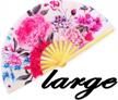 large bamboo hand fan for raves, festivals, and performances - japanese and chinese style with elegant flowers design - perfect gift and decorations for women and men logo