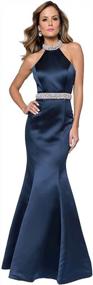 img 1 attached to Women'S Halter Mermaid Beaded Satin Evening Prom Dress | Long Backless Formal Gown