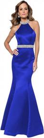 img 4 attached to Women'S Halter Mermaid Beaded Satin Evening Prom Dress | Long Backless Formal Gown