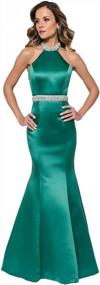 img 3 attached to Women'S Halter Mermaid Beaded Satin Evening Prom Dress | Long Backless Formal Gown