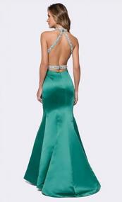 img 2 attached to Women'S Halter Mermaid Beaded Satin Evening Prom Dress | Long Backless Formal Gown