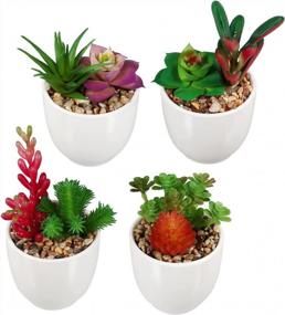 img 4 attached to IMIKEYA Artificial Succulents Plants - Fake Succulents Plants In Pot 4 Pack Small Faux Succulents Mini Potted Plants Plastic Succulents Plants Artificial Plants For Home Office Room Desk Decor