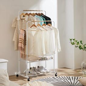 img 2 attached to YOUDENOVA Rolling White Clothes Rack On Wheels, Garment Hanging Rack For Clothing Storage