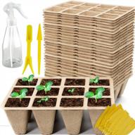organic seedling starter kit - 20 pack biodegradable peat pots with 240 cells, 200 labels, 2 transplant tools, and 1 spray bottle logo