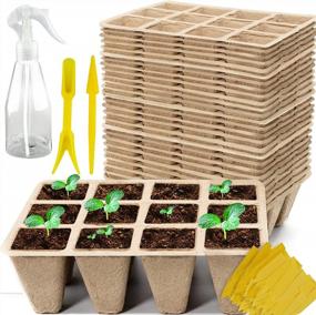 img 4 attached to Organic Seedling Starter Kit - 20 Pack Biodegradable Peat Pots With 240 Cells, 200 Labels, 2 Transplant Tools, And 1 Spray Bottle