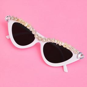 img 4 attached to Bachelorette Party Bride To Be Sunglasses - White Cat Eye Bedazzled Bach Decoration, Bridesmaid Sunnies Favor, Bride To Be Gift + Bridal Shower Supplies By Xo, Fetti
