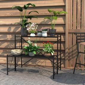 img 3 attached to Large-Capacity Mecor 2-Tier Metal Plant Stand - Indoor/Outdoor Flower Pot Holder Rack For Home, Garden, Patio, Balcony, And Yard Decoration In Black Finish.