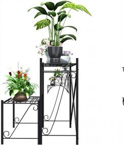 img 1 attached to Large-Capacity Mecor 2-Tier Metal Plant Stand - Indoor/Outdoor Flower Pot Holder Rack For Home, Garden, Patio, Balcony, And Yard Decoration In Black Finish.