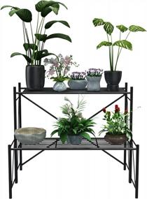 img 4 attached to Large-Capacity Mecor 2-Tier Metal Plant Stand - Indoor/Outdoor Flower Pot Holder Rack For Home, Garden, Patio, Balcony, And Yard Decoration In Black Finish.