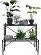 large-capacity mecor 2-tier metal plant stand - indoor/outdoor flower pot holder rack for home, garden, patio, balcony, and yard decoration in black finish. logo