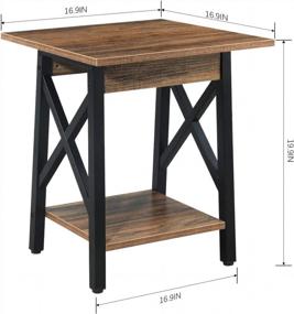 img 2 attached to Set Of 2 Industrial Style End Tables With Storage Shelves For Living Room, Rustic Walnut Finish, Easy Assembly - GreenForest Nightstand