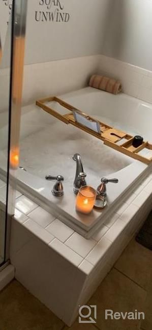 img 1 attached to Luxury Bamboo Bathtub Caddy Tray With Reading Rack, Tablet Holder & Wine Glass Holder review by Ogunjemilusi Cheatham