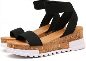 img 4 attached to Katliu Women'S Wedge Platform Sandals Elastic Ankle Strap Cork Platform Sandals