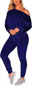 img 4 attached to Velvet Sweatsuit For Women: Off-Shoulder 2 Piece Jogging Set By Fixmatti
