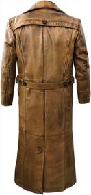 img 3 attached to Mens Leather Trench Coat Full Length Duster