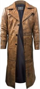 img 4 attached to Mens Leather Trench Coat Full Length Duster