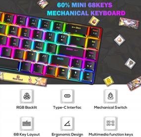 img 3 attached to Portable 60% Mechanical Gaming Keyboard 18 Chroma RGB Backlit Ultra-Compact 68 Keys Dye Sublimation PBT Ergonomic Full Keys Anti-Ghosting Compatible With PS4,PS5,PC,Gamers,Typist(Black/Brown Switch)