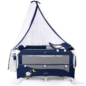 img 4 attached to 👶 Portable Baby Playard with Bassinet & Changing Table - 4 in 1 Pack and Play, Foldable Bassinet Bed with Luxury Mosquito Net for Boys Girls Infant - Navy
