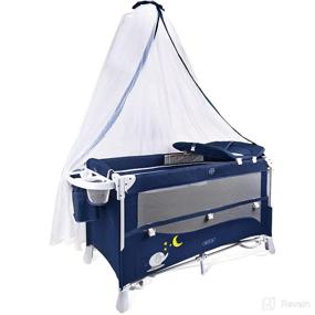 img 3 attached to 👶 Portable Baby Playard with Bassinet & Changing Table - 4 in 1 Pack and Play, Foldable Bassinet Bed with Luxury Mosquito Net for Boys Girls Infant - Navy