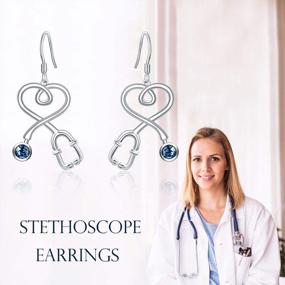 img 3 attached to AOBOCO Sterling Silver Nurse Earrings: Stethoscope Drop Design With Blue Crystal, Perfect Jewelry Gift For Doctors And Nurses - S925 Grade Fishhook Style