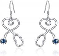 aoboco sterling silver nurse earrings: stethoscope drop design with blue crystal, perfect jewelry gift for doctors and nurses - s925 grade fishhook style logo