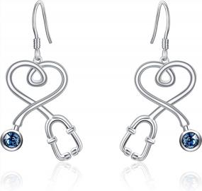img 4 attached to AOBOCO Sterling Silver Nurse Earrings: Stethoscope Drop Design With Blue Crystal, Perfect Jewelry Gift For Doctors And Nurses - S925 Grade Fishhook Style