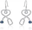 aoboco sterling silver nurse earrings: stethoscope drop design with blue crystal, perfect jewelry gift for doctors and nurses - s925 grade fishhook style logo