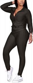 img 4 attached to Women'S Textured Jogging Suit: Long Sleeve Full Zip Jacket And Skinny Pants Tracksuit Set