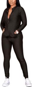 img 3 attached to Women'S Textured Jogging Suit: Long Sleeve Full Zip Jacket And Skinny Pants Tracksuit Set