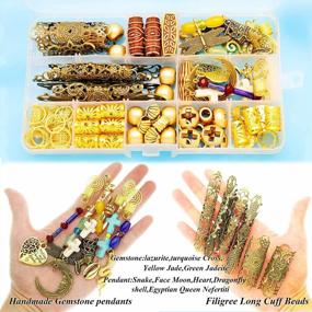 img 2 attached to 99Pcs Hair Braids Dreadlock Cuff Accessories Clips Pins Tube Beads Handmade Turquoise Cross Jade Locs Extension Jewelry Nefertiti Shell Snake Gold Pendants