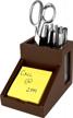 mocha brown desk pencil cup with angled note holder and frosted glass window - ideal for home or office with professional look, victor b9505 logo
