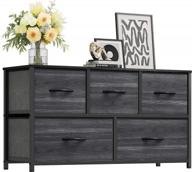 fabric storage tower dresser with 5 drawers - yitahome organizer unit for bedroom, living room, closets & nursery - sturdy steel frame, charcoal black wood grain wooden top logo