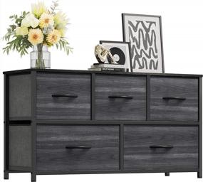img 4 attached to Fabric Storage Tower Dresser With 5 Drawers - YITAHOME Organizer Unit For Bedroom, Living Room, Closets & Nursery - Sturdy Steel Frame, Charcoal Black Wood Grain Wooden Top