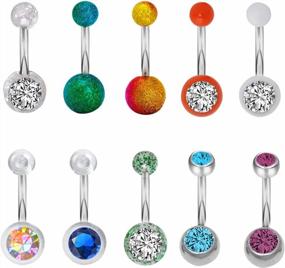 img 4 attached to CrazyPiercing 14G Multicolored Belly Button Rings For Women Acrylic CZ Screw Navel Bars Body Piercing Jewelry 10Pack