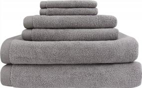 img 4 attached to Quick-Drying Ash Grey 6-Piece Everplush Flat Loop Bath Towel Set