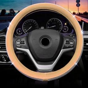 img 3 attached to 💎 Alusbell Crystal Diamond Steering Wheel Cover: Plush Velvet Bling for Women - Universal 15 inch Fit for Escape, Fusion, Focus, Accord, Prius, Rav4, in Khaki