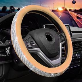 img 4 attached to 💎 Alusbell Crystal Diamond Steering Wheel Cover: Plush Velvet Bling for Women - Universal 15 inch Fit for Escape, Fusion, Focus, Accord, Prius, Rav4, in Khaki