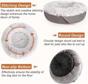 img 1 attached to Grey Anti-Anxiety Donut Dog Bed For Small Medium Dogs - Calming Pet Cuddler Bed With Soft Plush Faux Fur, Machine Washable And Anti-Slip Bottom By JOEJOY