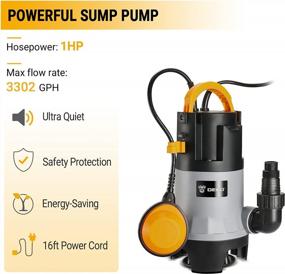 img 3 attached to DEKOPRO 750W Submersible Sump Pump With Float Switch And 16Ft Cable For Efficient Water Movement In Swimming Pools, Tubs, And Gardens