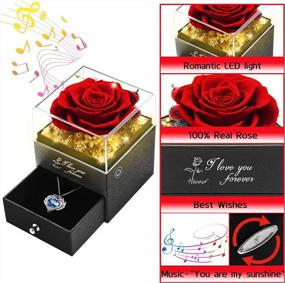 img 3 attached to Unforgettable Valentines Gifts For Her - Preserved Red Rose With Angel Wing Necklace And Eternal Flower Music Box With LED Lights