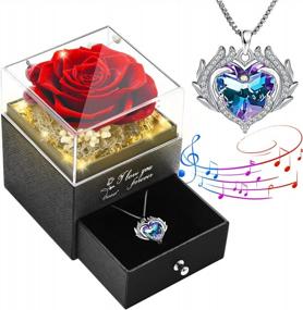 img 4 attached to Unforgettable Valentines Gifts For Her - Preserved Red Rose With Angel Wing Necklace And Eternal Flower Music Box With LED Lights
