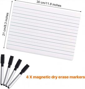 img 3 attached to Classroom Dry Erase Board Set - 4-Pack Double-Sided Whiteboards In Small Size With Lined And Plain Surfaces, Ideal For Teachers And Students - White With Marker Pens